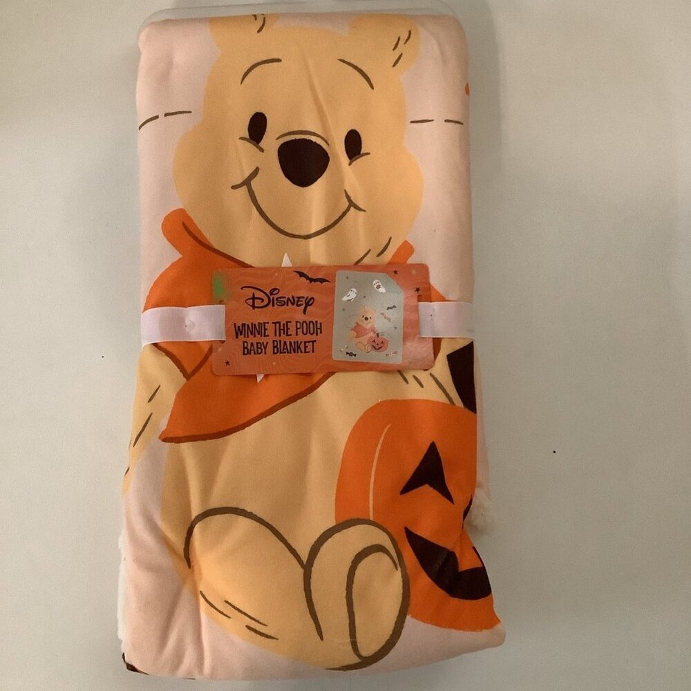 Winnie the Pooh With Pumpkin Disney Halloween Baby Blanket 30 x 40. New With Tag